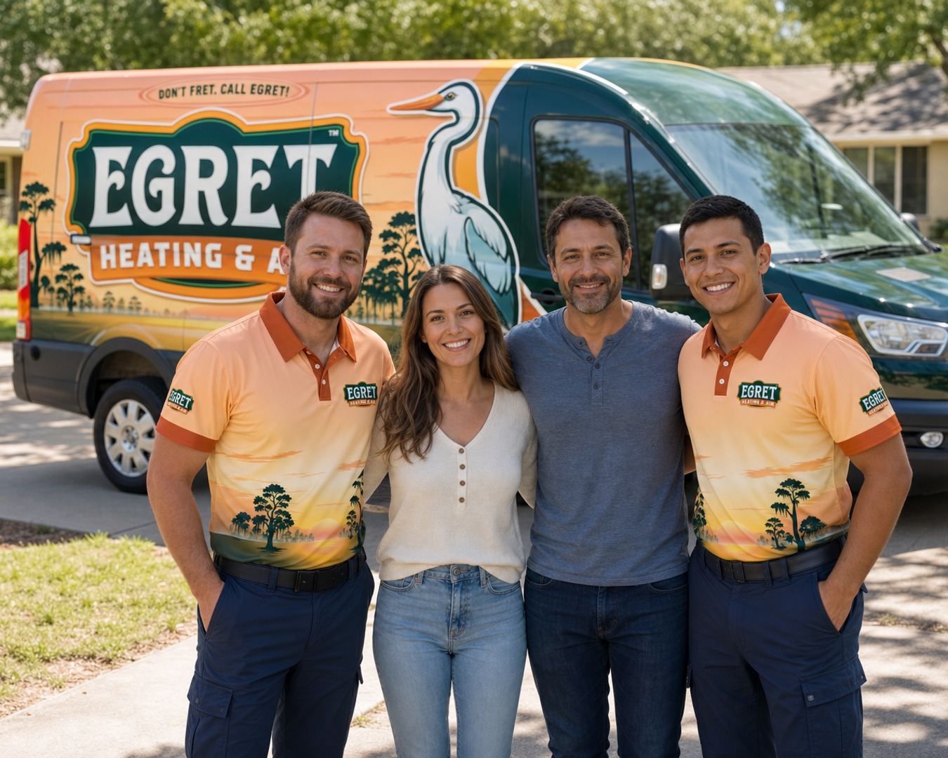 Egret team with local customers near a branded service van.